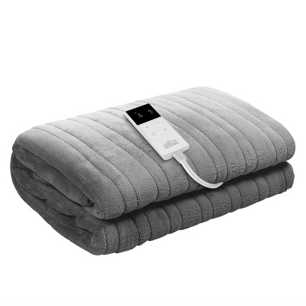 Heated Electric Blanket Washable Soft Fleece Winter Throw Grey 160 x 130cm Homecoze
