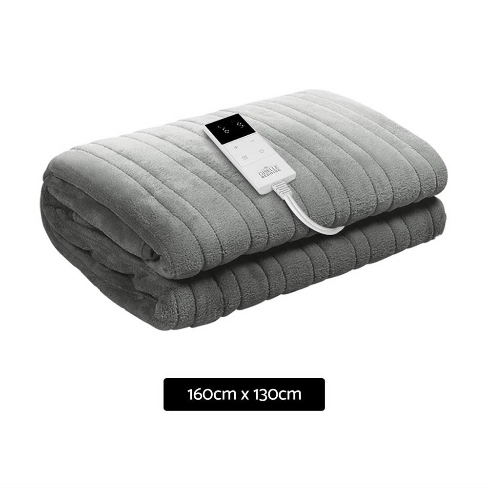Heated Electric Blanket Washable Soft Fleece Winter Throw Grey 160 x 130cm Homecoze
