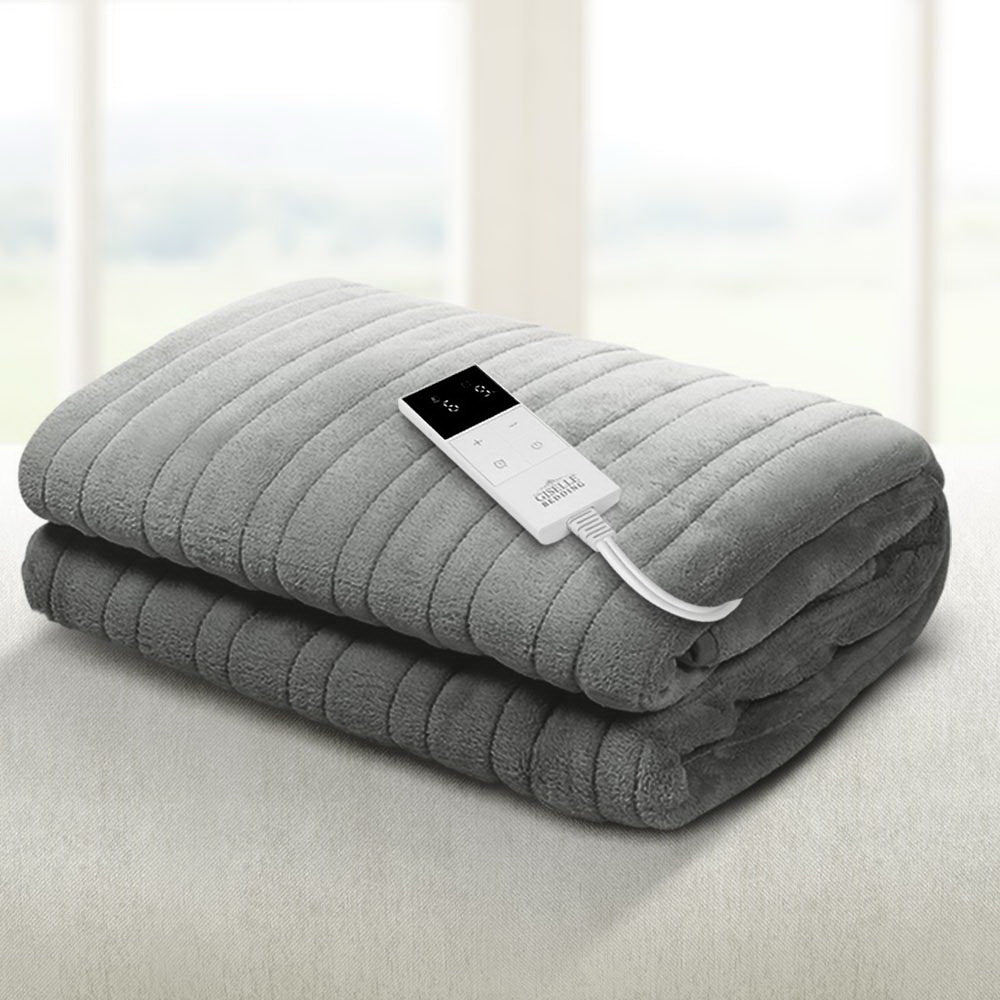 Heated Electric Blanket Washable Soft Fleece Winter Throw Grey 160 x 130cm Homecoze
