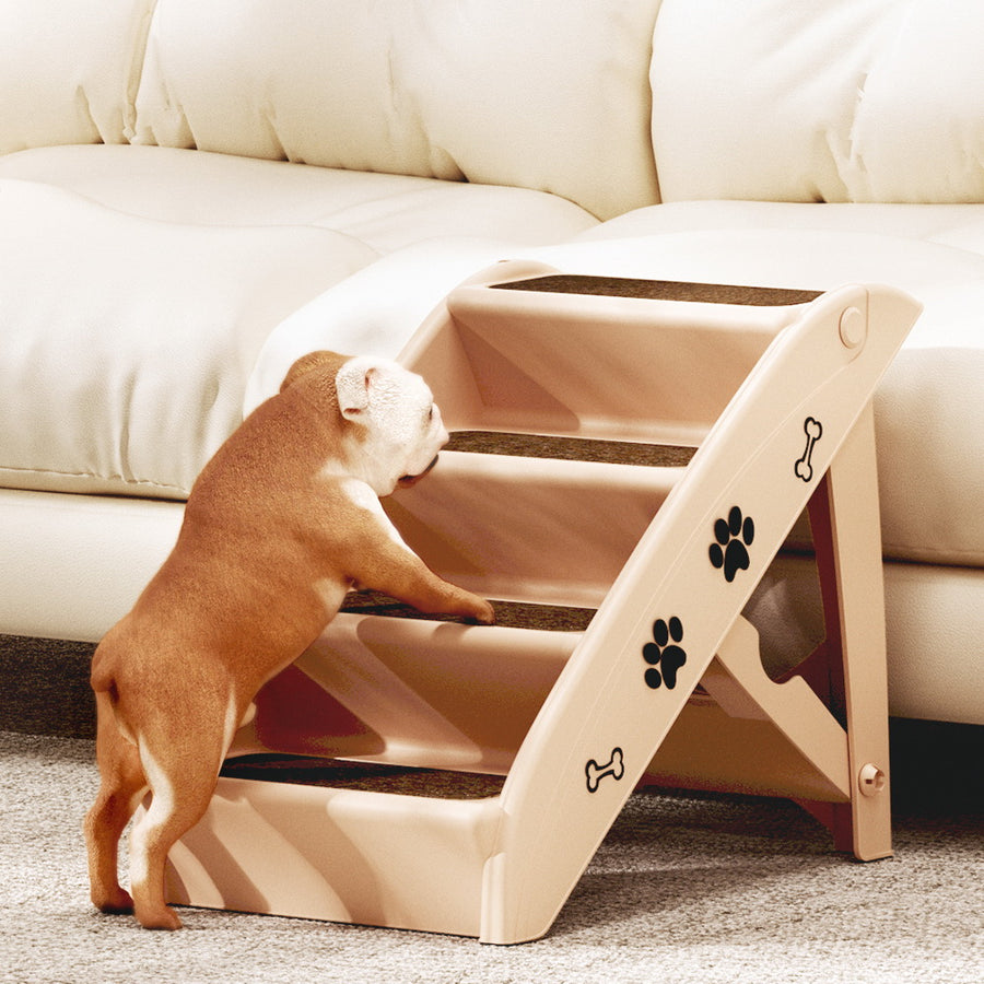 Foldable Dog Ramp Pet Steps For Bed Sofa Car Pet Stairs Ladder Beige Homecoze