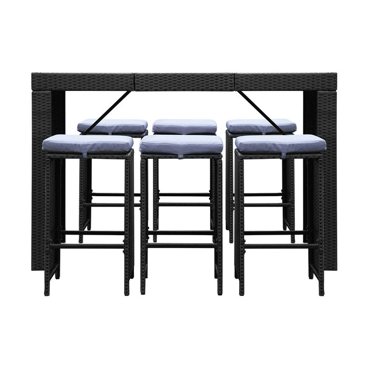 7 Piece Outdoor Dining Bar Table Set - Black Homecoze
