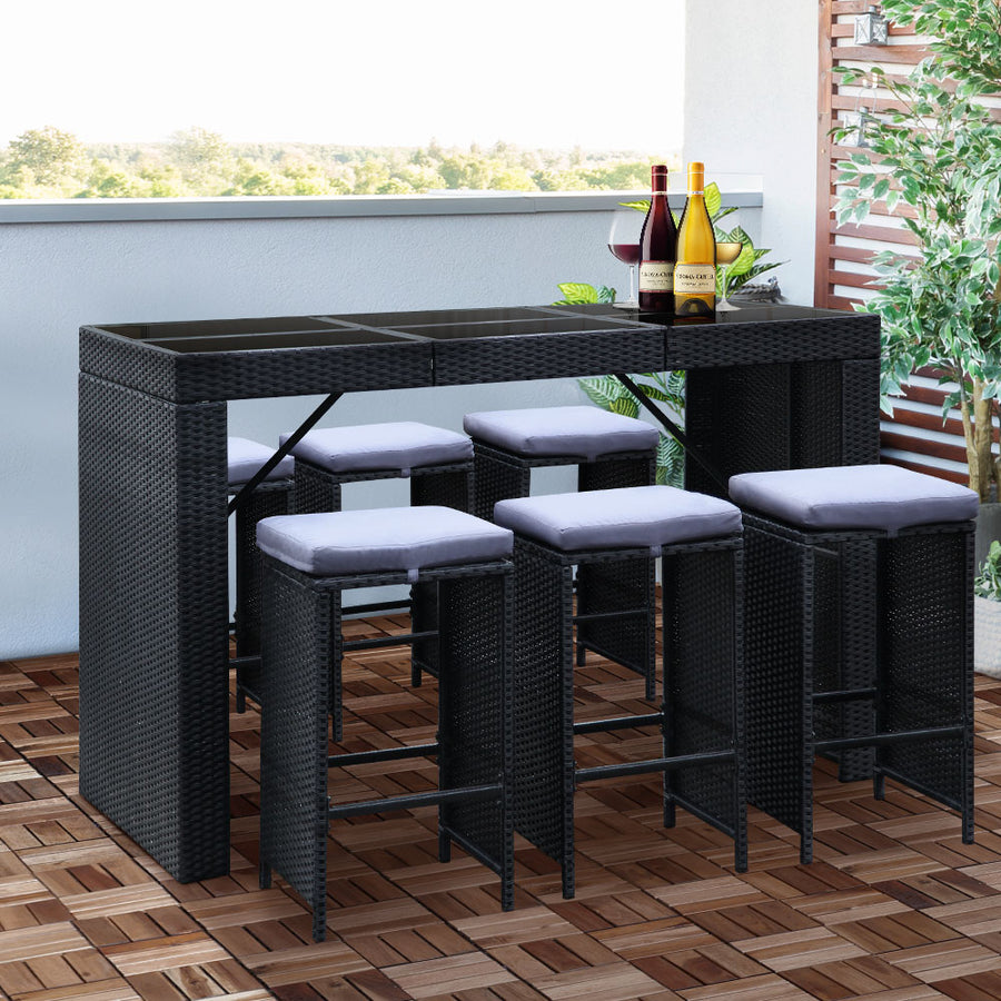 7 Piece Outdoor Dining Bar Table Set - Black Homecoze