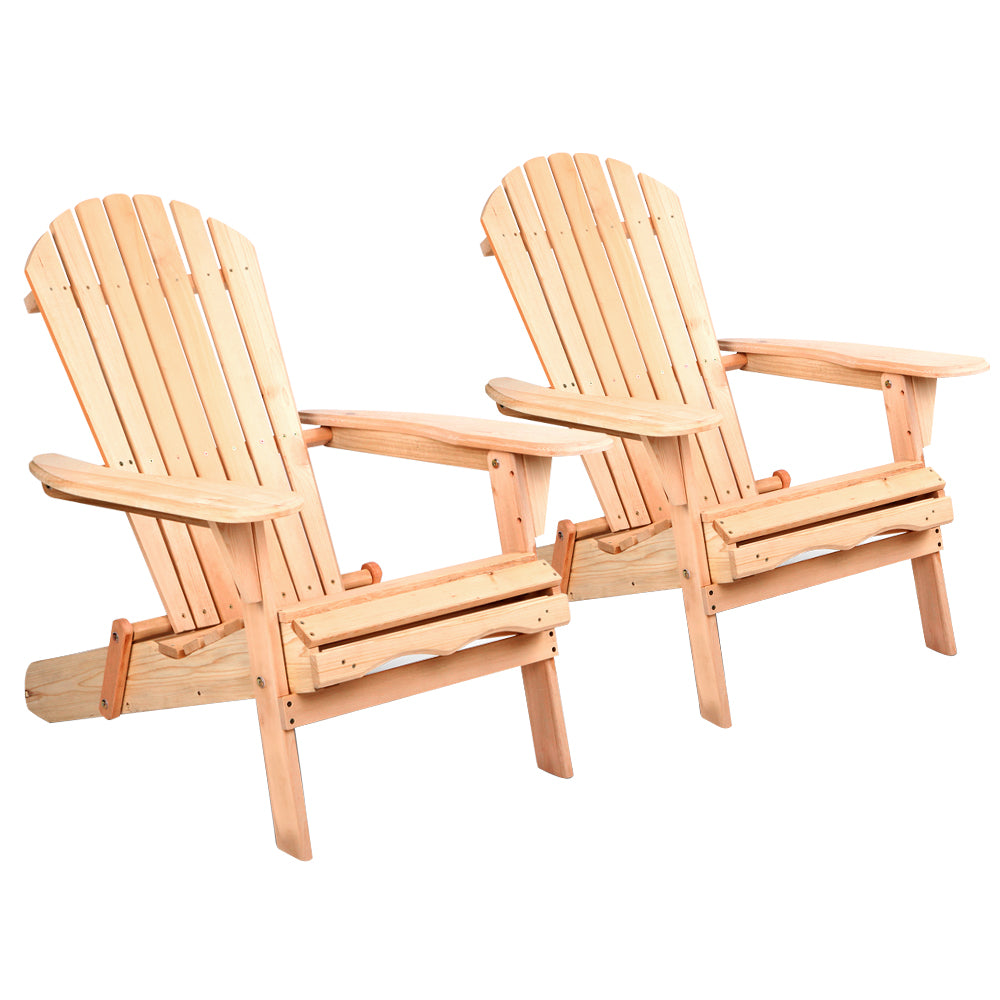 Set of 2 Adirondack Foldable Outdoor Armchairs - Natural - Homecoze