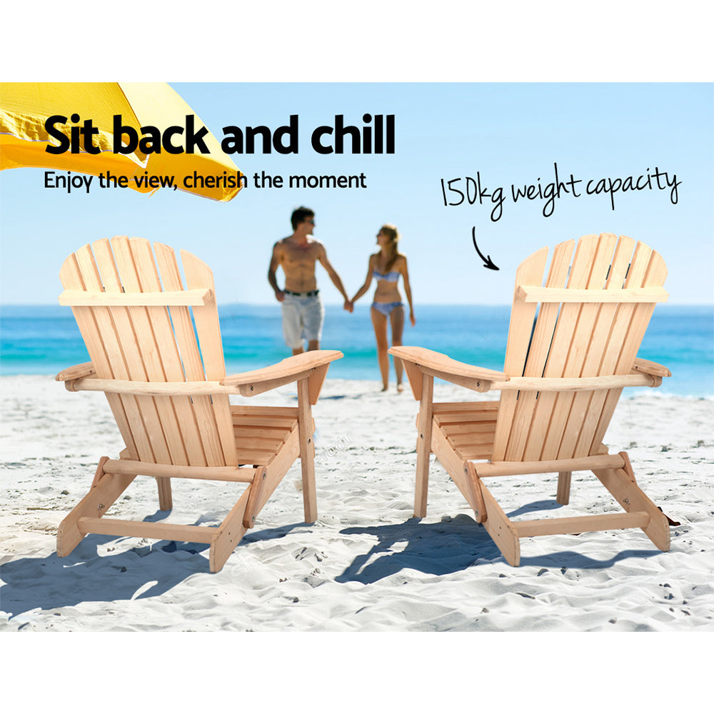 Set of 2 Adirondack Foldable Outdoor Armchairs - Natural - Homecoze