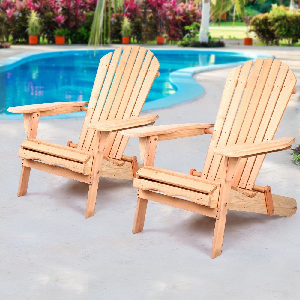 Set of 2 Adirondack Foldable Outdoor Armchairs - Natural - Homecoze
