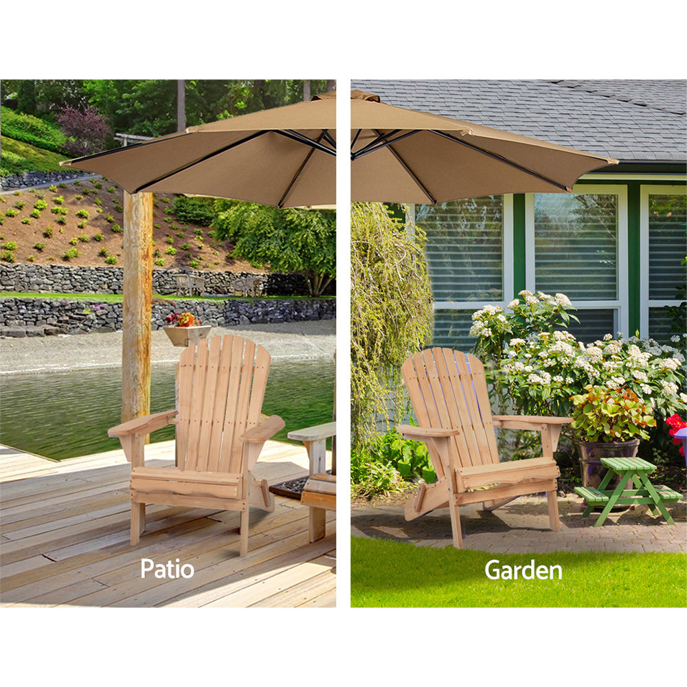 Set of 2 Adirondack Foldable Outdoor Armchairs - Natural - Homecoze