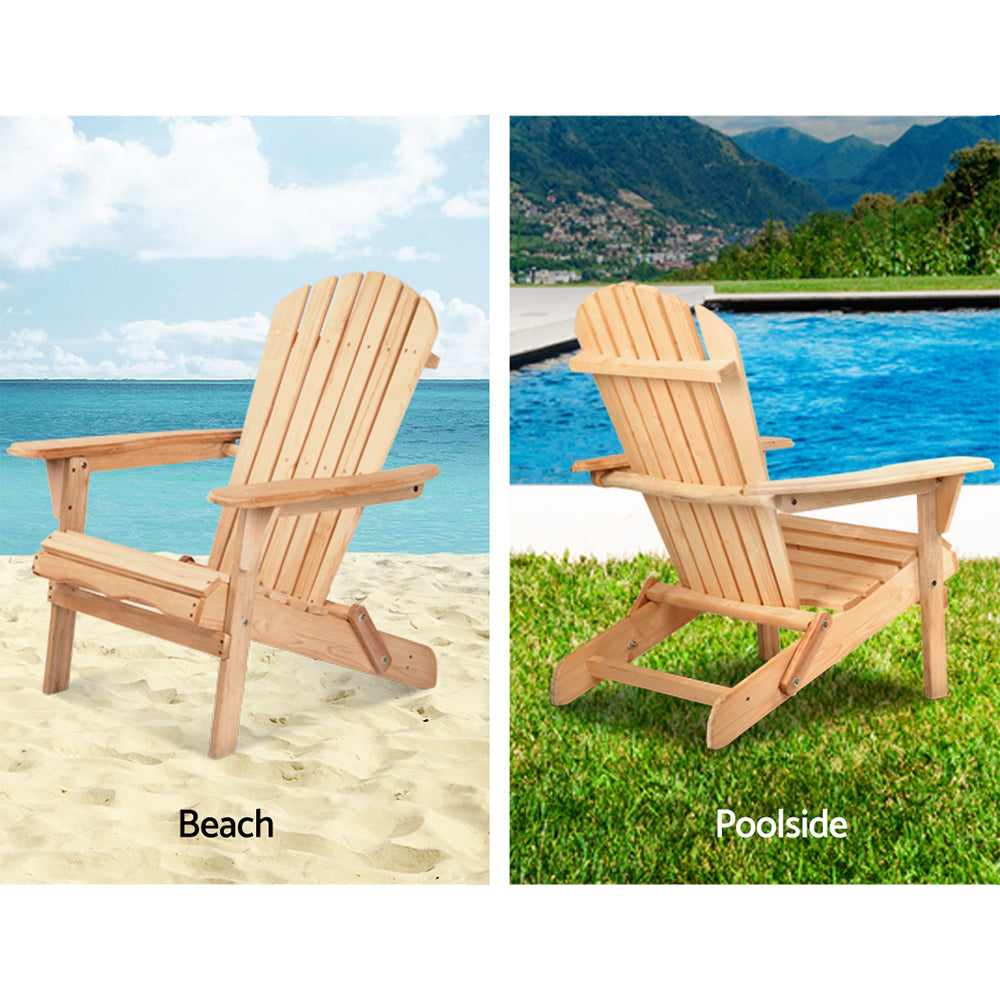 Set of 2 Adirondack Foldable Outdoor Armchairs - Natural - Homecoze
