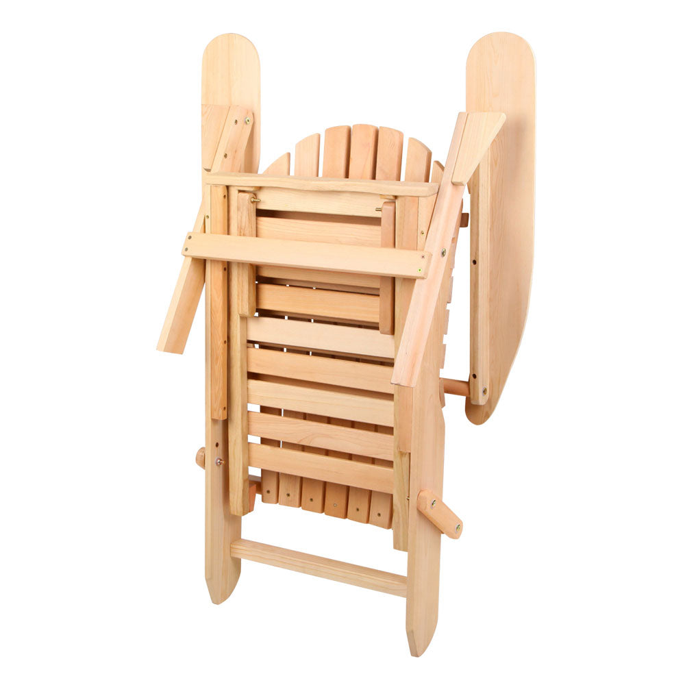 3PC Adirondack Foldable Outdoor Armchairs with Leg Rest - Natural - Homecoze