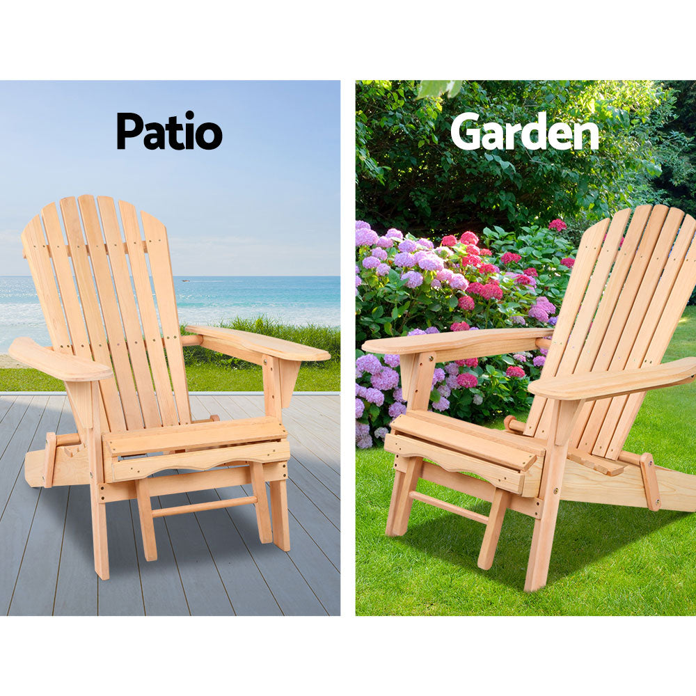 Adirondack Foldable Beach Chair 3 Piece Sun Lounge with Footrest & Table Set - Natural Homecoze