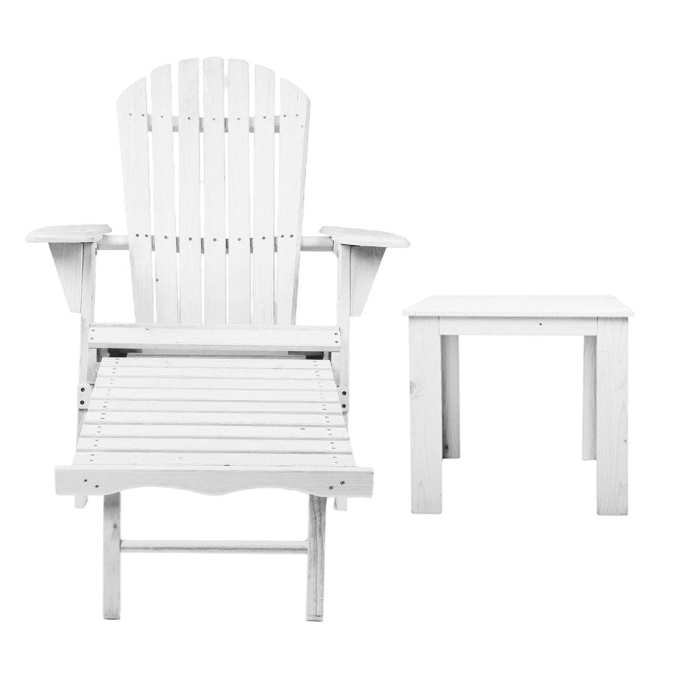 3PC Adirondack Foldable Outdoor Armchairs with Leg Rest - White - Homecoze