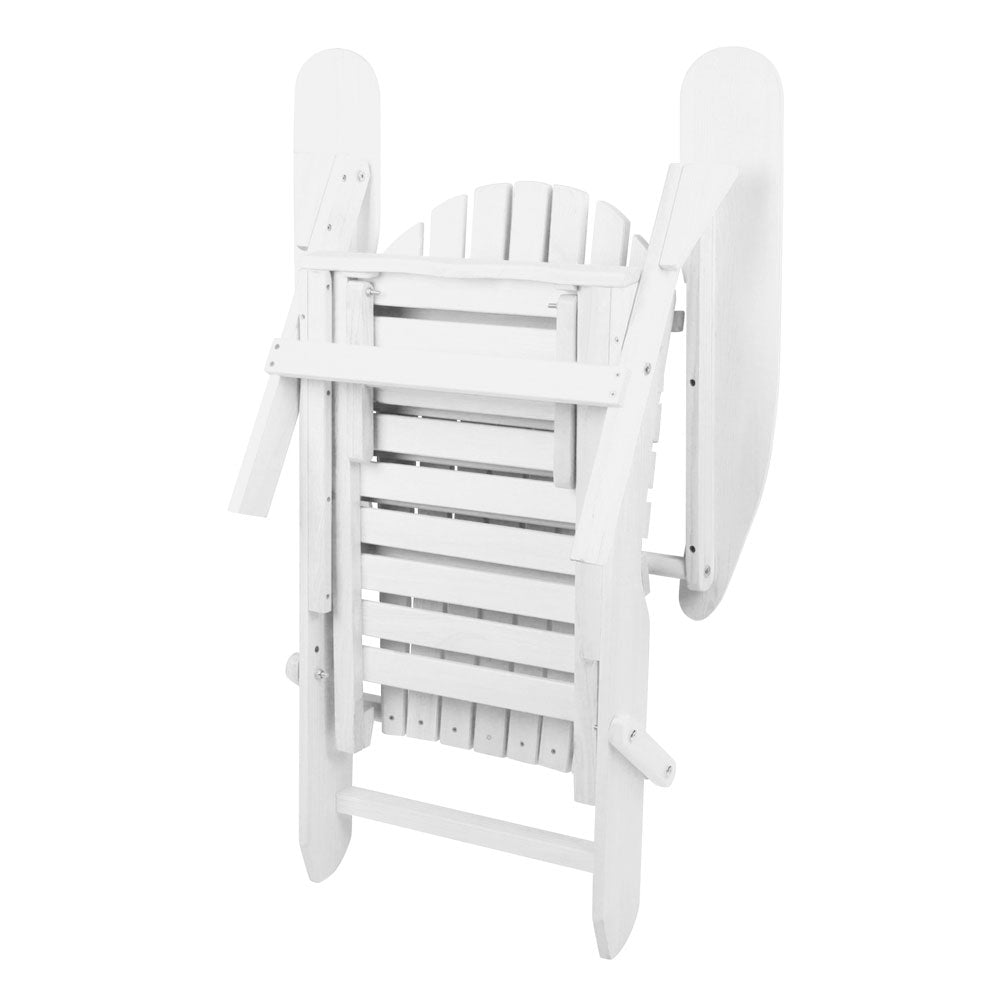 3PC Adirondack Foldable Outdoor Armchairs with Leg Rest - White - Homecoze