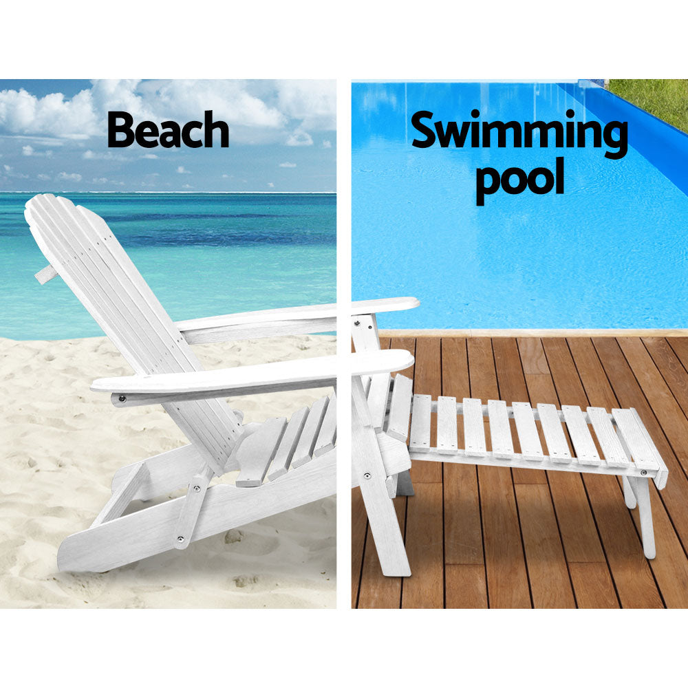 3PC Adirondack Foldable Outdoor Armchairs with Leg Rest - White - Homecoze