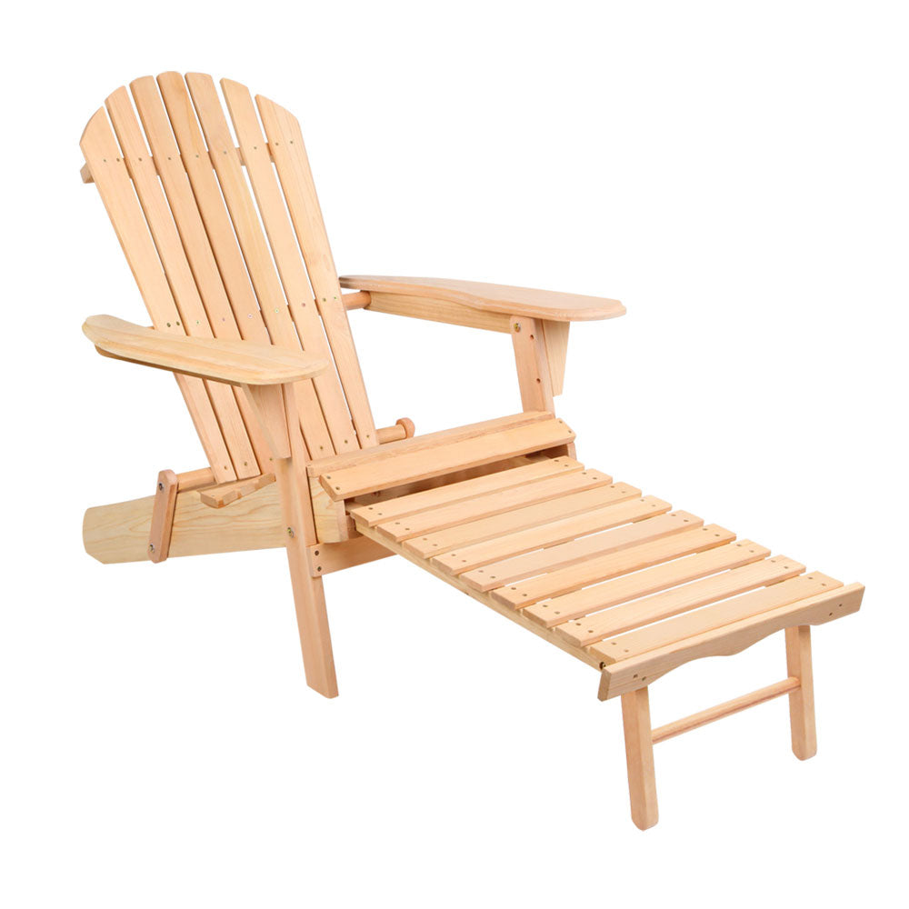 Adirondack Foldable Outdoor Armchair with Leg Rest - Natural - Homecoze