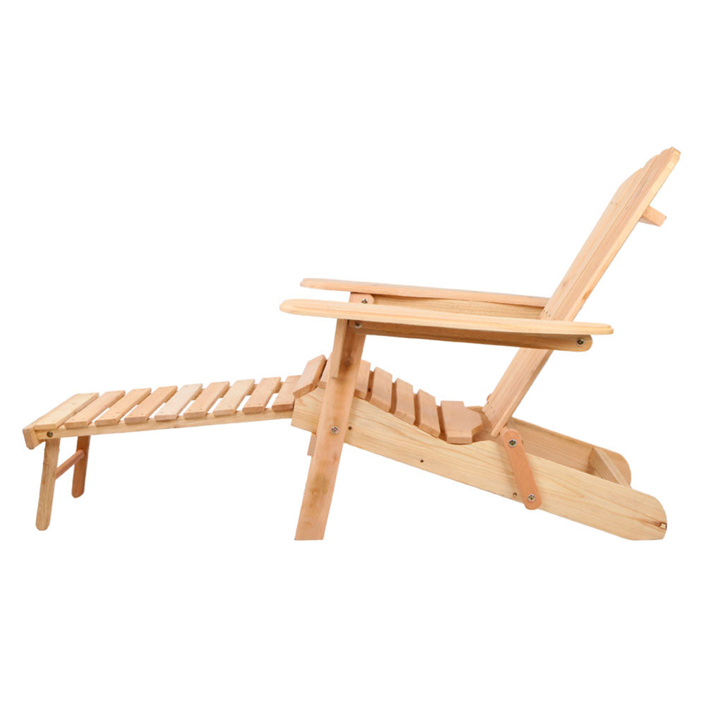 Adirondack Foldable Outdoor Armchair with Leg Rest - Natural - Homecoze