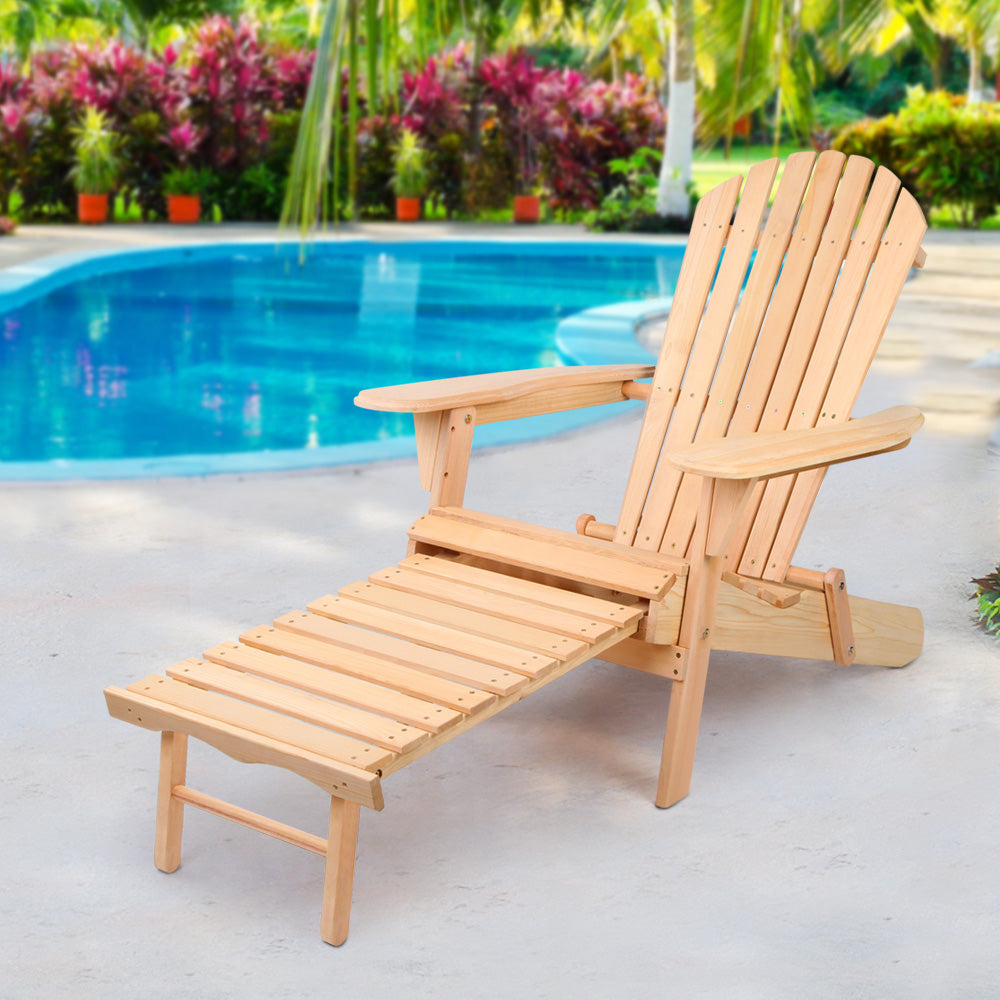 Adirondack Foldable Outdoor Armchair with Leg Rest - Natural - Homecoze