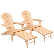 Set of 2 Adirondack Foldable Outdoor Armchairs with Leg Rest - Natural - Homecoze