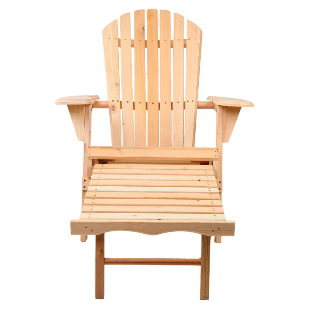 Set of 2 Adirondack Foldable Outdoor Armchairs with Leg Rest - Natural - Homecoze