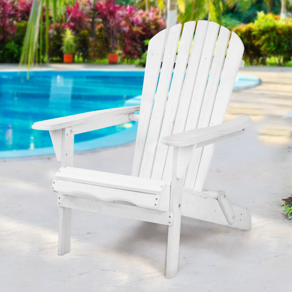 Adirondack Foldable Beach Chair Sun Lounge - White Homecoze