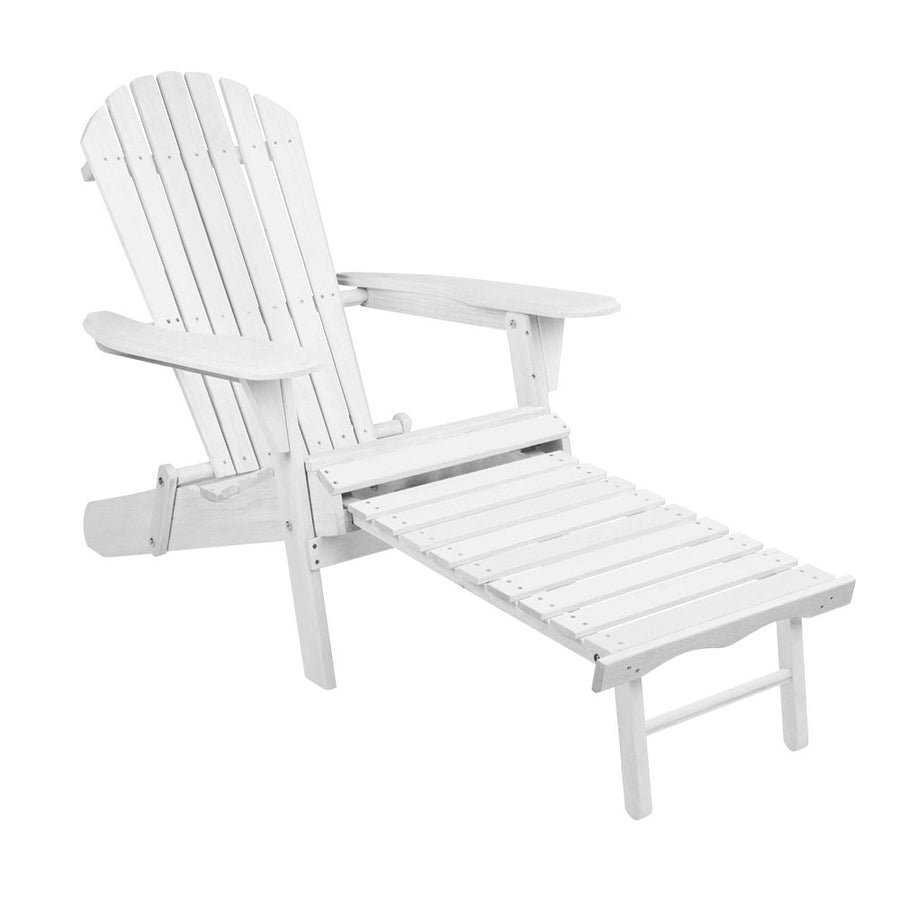 Adirondack Foldable Beach Chair Sun Lounge with Footrest - White Homecoze