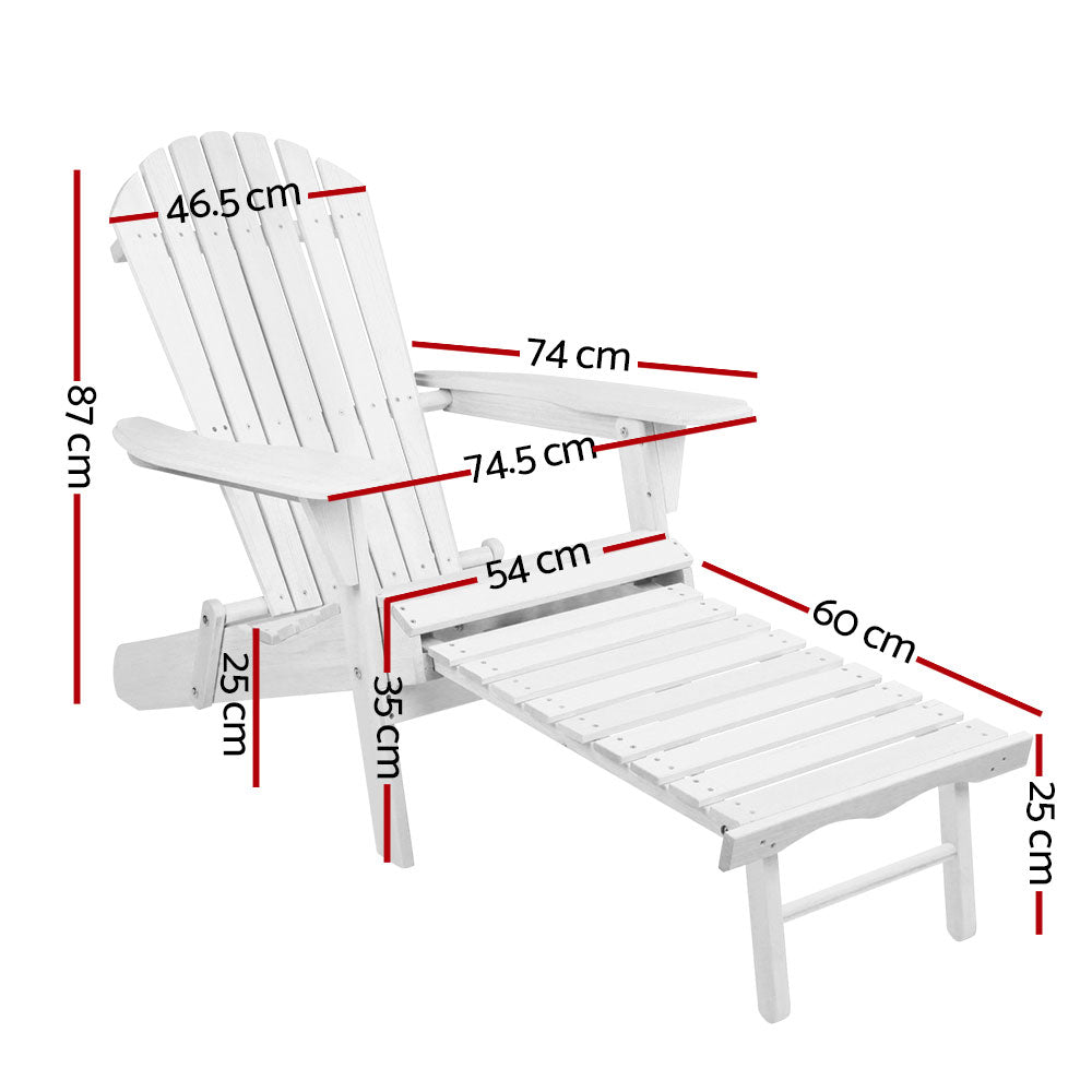 Adirondack Foldable Outdoor Armchair with Leg Rest - White - Homecoze
