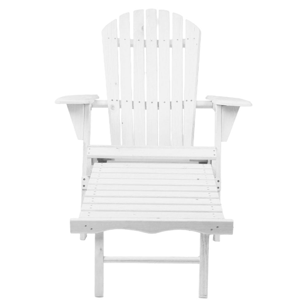 Adirondack Foldable Outdoor Armchair with Leg Rest - White - Homecoze