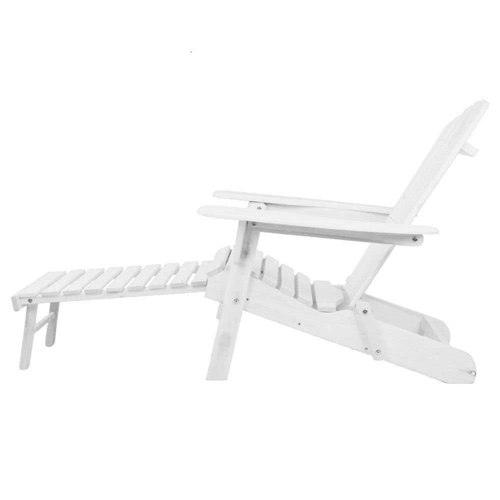 Adirondack Foldable Outdoor Armchair with Leg Rest - White - Homecoze