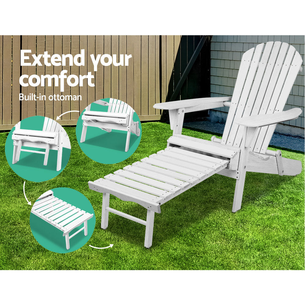 Adirondack Foldable Outdoor Armchair with Leg Rest - White - Homecoze