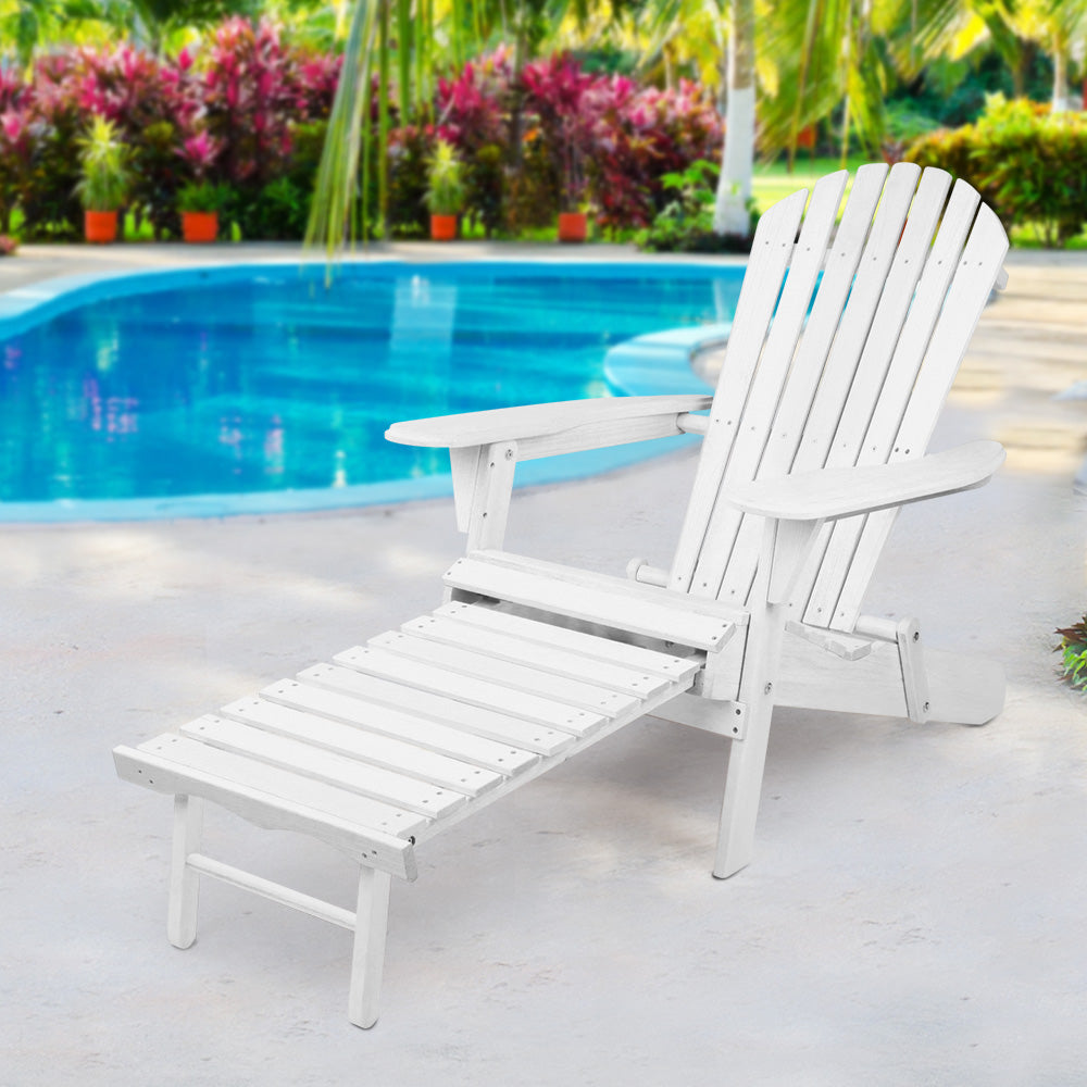 Adirondack Foldable Beach Chair Sun Lounge with Footrest - White Homecoze