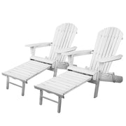 Set of 2 Adirondack Foldable Outdoor Armchairs with Leg Rest - White - Homecoze