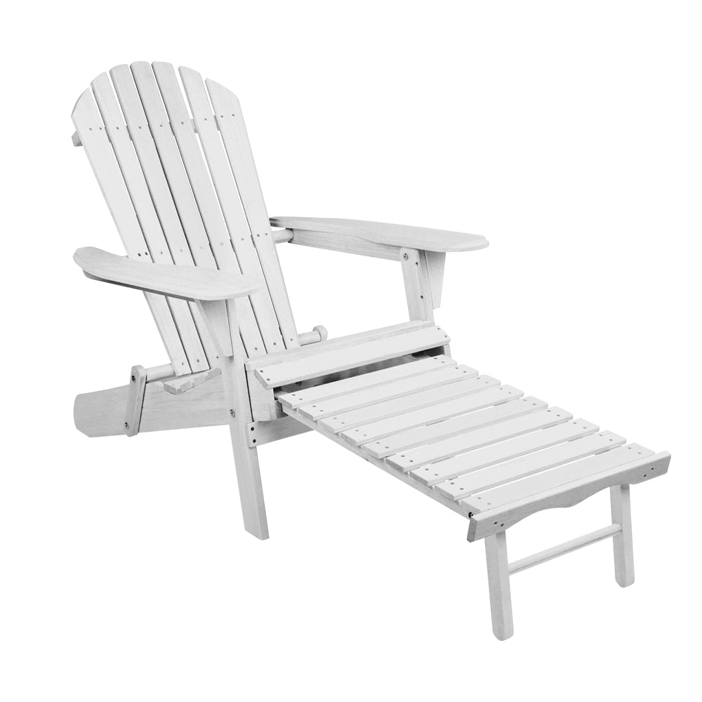 Set of 2 Adirondack Foldable Outdoor Armchairs with Leg Rest - White - Homecoze