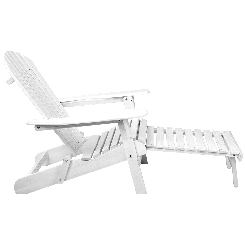 Set of 2 Adirondack Foldable Outdoor Armchairs with Leg Rest - White - Homecoze