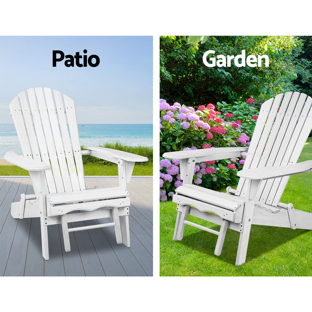 Set of 2 Adirondack Foldable Outdoor Armchairs with Leg Rest - White - Homecoze