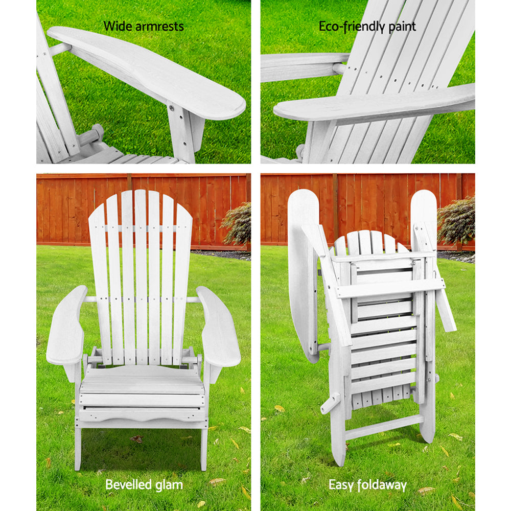 Set of 2 Adirondack Foldable Outdoor Armchairs with Leg Rest - White - Homecoze