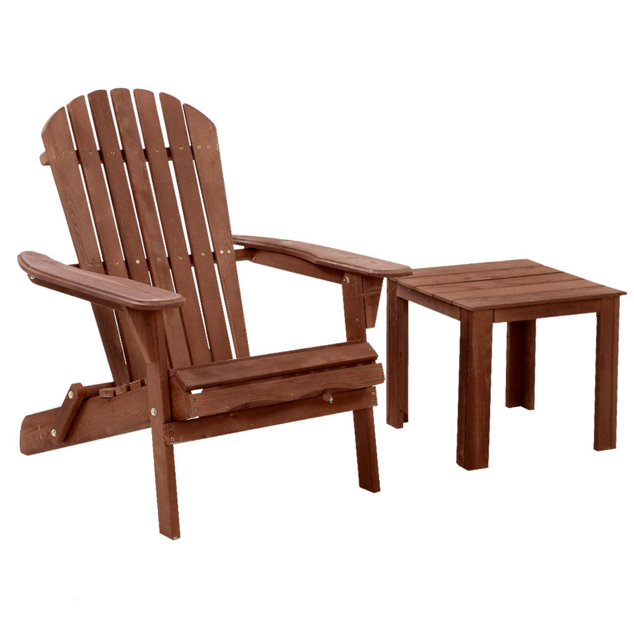 Adirondack Foldable Single Beach Chair Sun Lounge & Table Set - Brown Homecoze