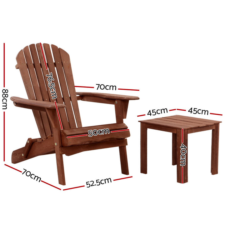 Adirondack Foldable Single Beach Chair Sun Lounge & Table Set - Brown Homecoze