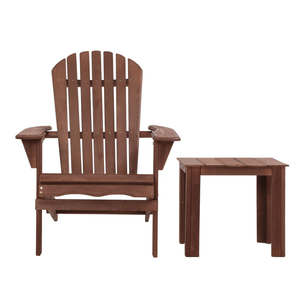 Adirondack Foldable Single Beach Chair Sun Lounge & Table Set - Brown Homecoze