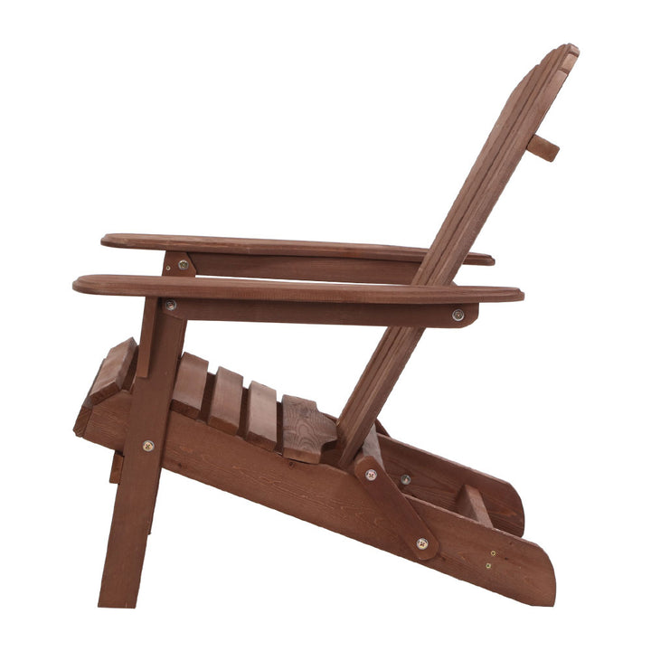 Adirondack Foldable Single Beach Chair Sun Lounge & Table Set - Brown Homecoze