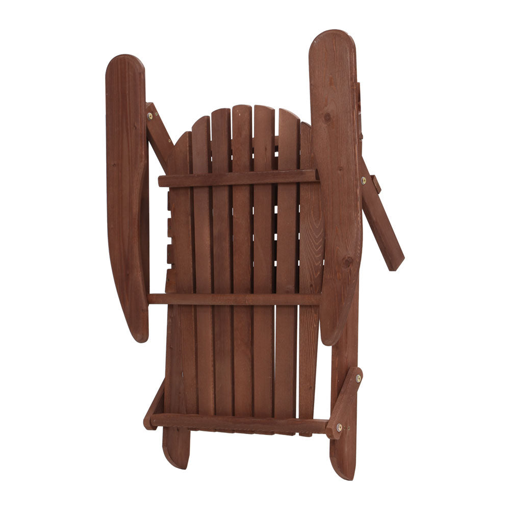 Adirondack Foldable Single Beach Chair Sun Lounge & Table Set - Brown Homecoze