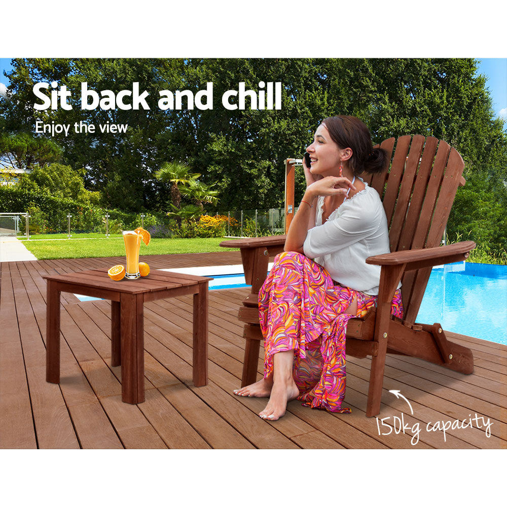 Adirondack Foldable Single Beach Chair Sun Lounge & Table Set - Brown Homecoze