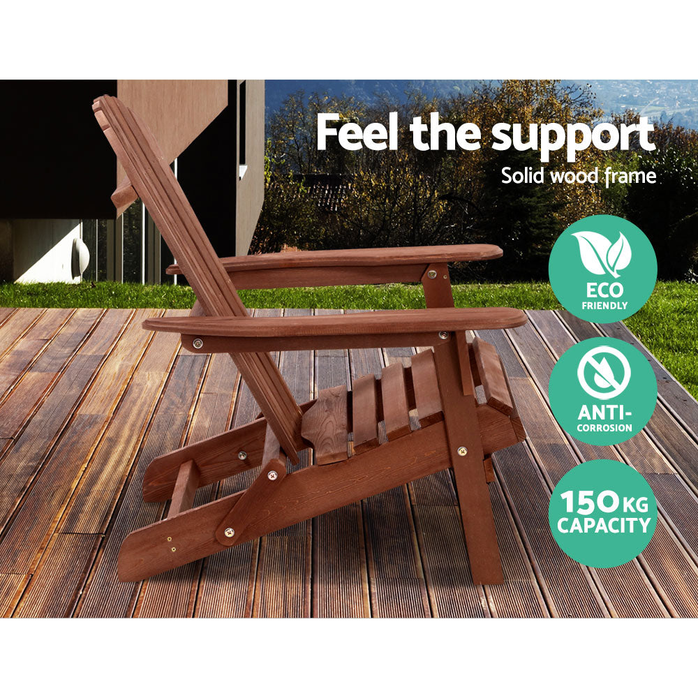 Adirondack Foldable Outdoor Armchair & Side Table Set - Brown - Homecoze