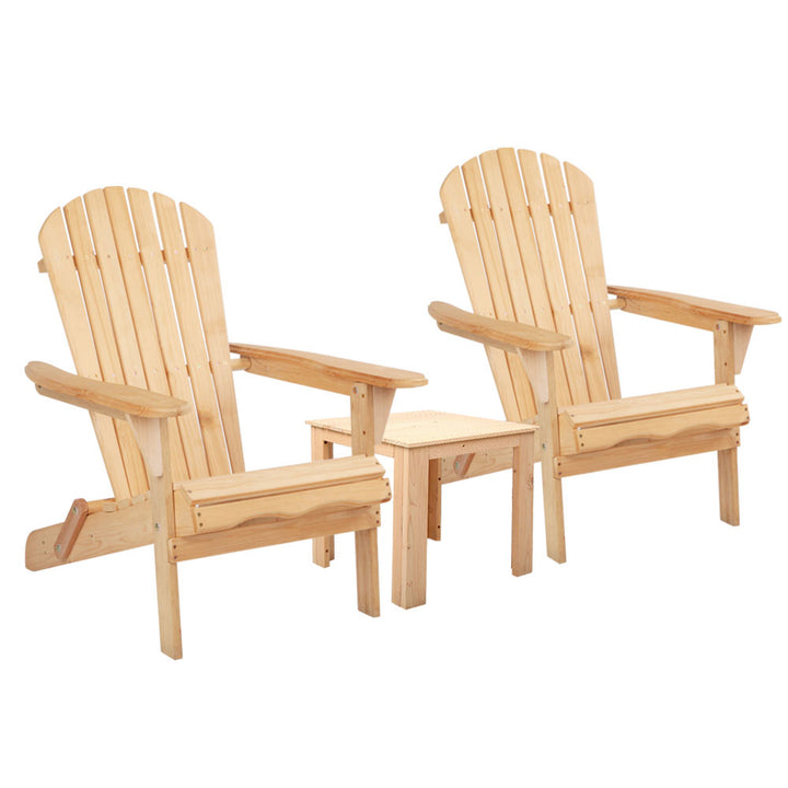 Adirondack Foldable 3 Piece Beach Chair Sun Lounge & Table Set - Natural Homecoze