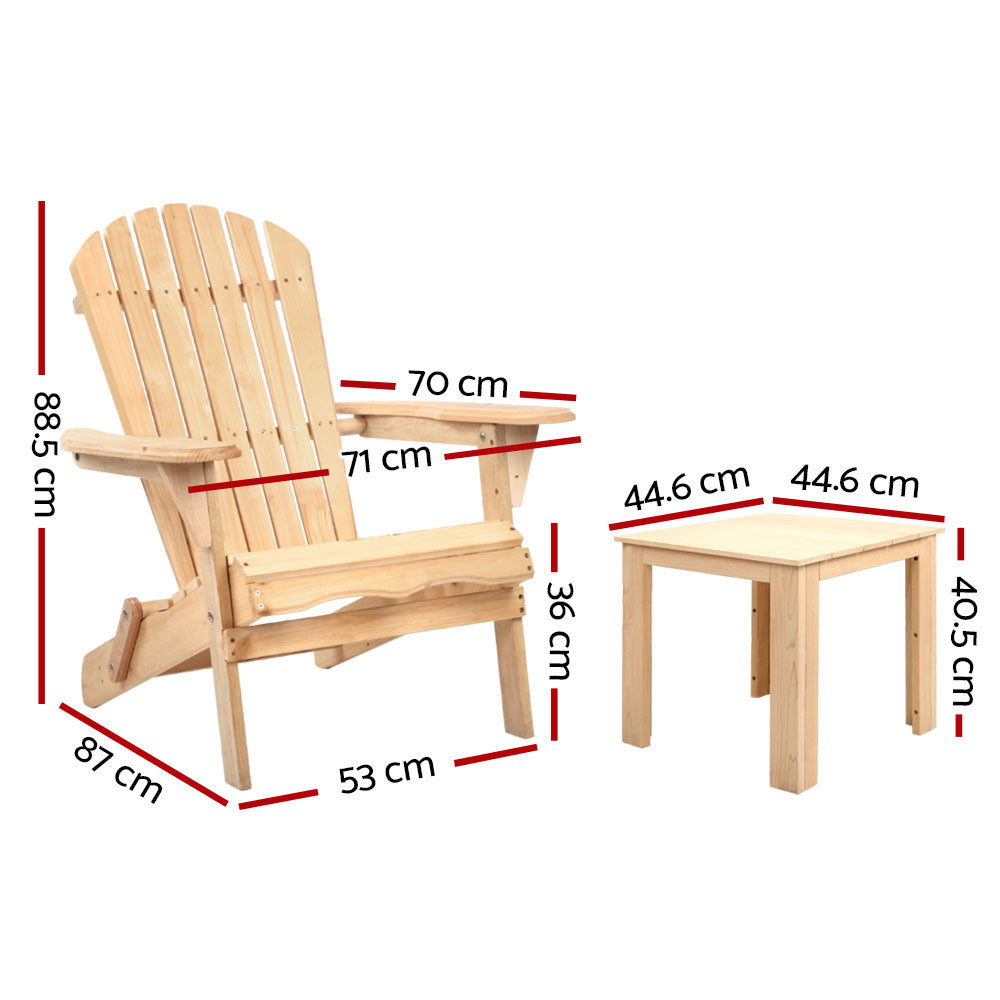 Adirondack Foldable 3 Piece Beach Chair Sun Lounge & Table Set - Natural Homecoze