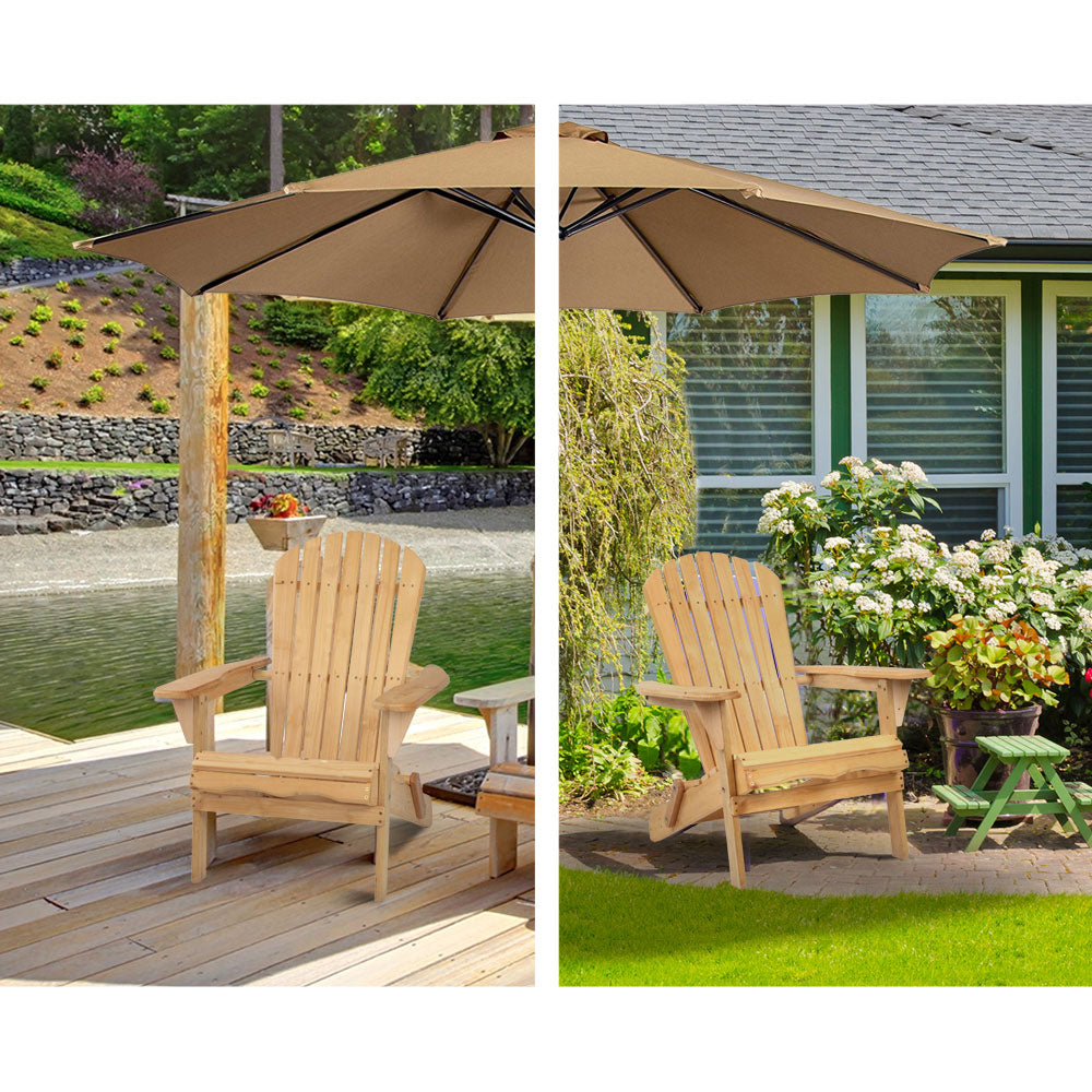 Adirondack Foldable 3 Piece Beach Chair Sun Lounge & Table Set - Natural Homecoze