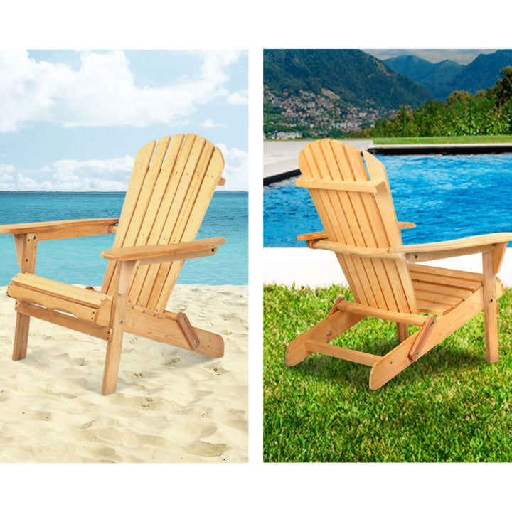 Adirondack Foldable 3 Piece Beach Chair Sun Lounge & Table Set - Natural Homecoze