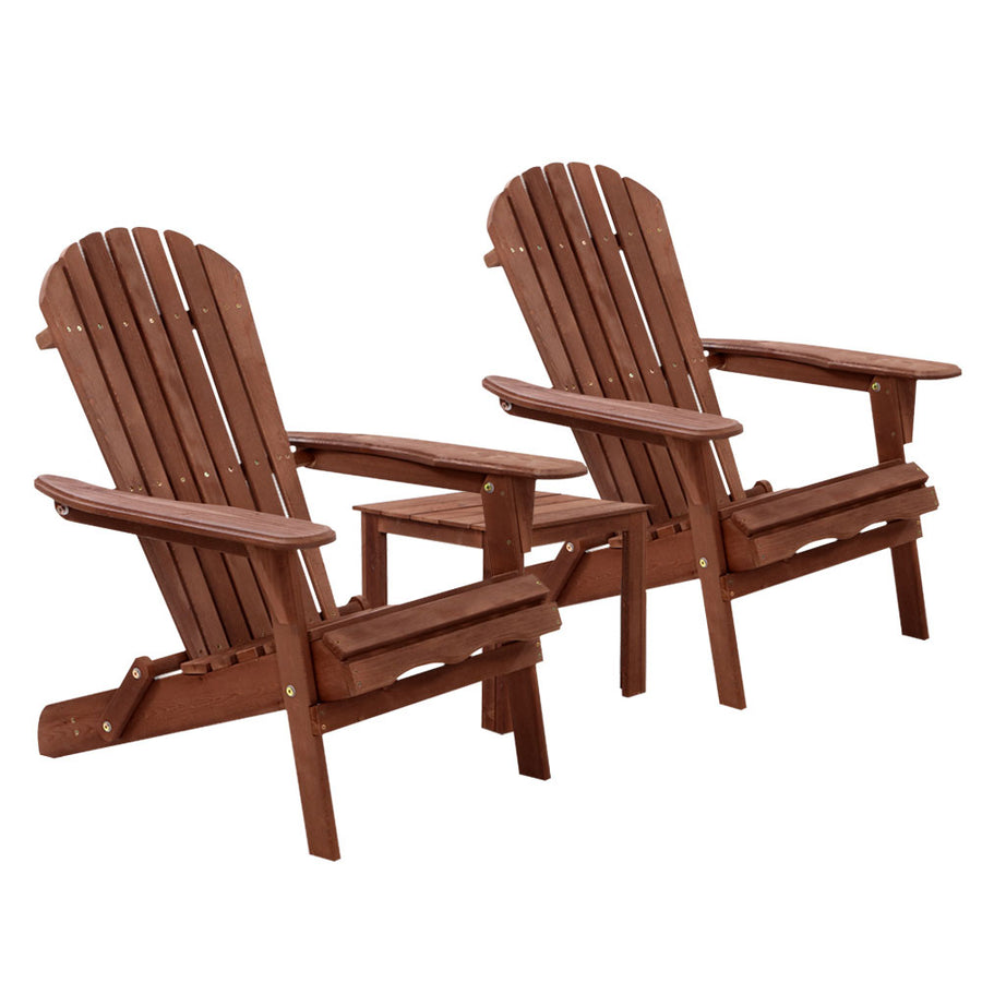 Adirondack Foldable Beach 3 Piece Chair Sun Lounge & Table Set - Brown Homecoze