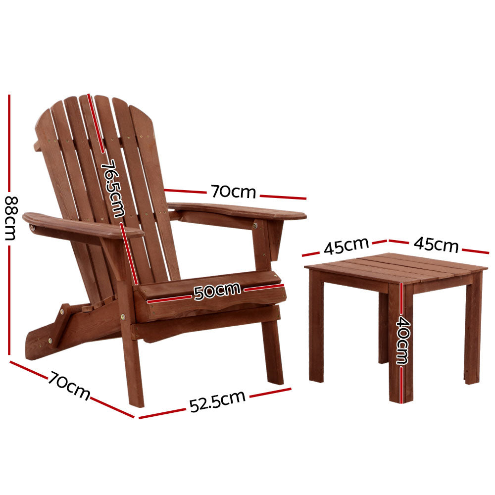 Adirondack Foldable Beach 3 Piece Chair Sun Lounge & Table Set - Brown Homecoze