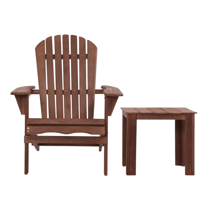 Adirondack Foldable Beach 3 Piece Chair Sun Lounge & Table Set - Brown Homecoze