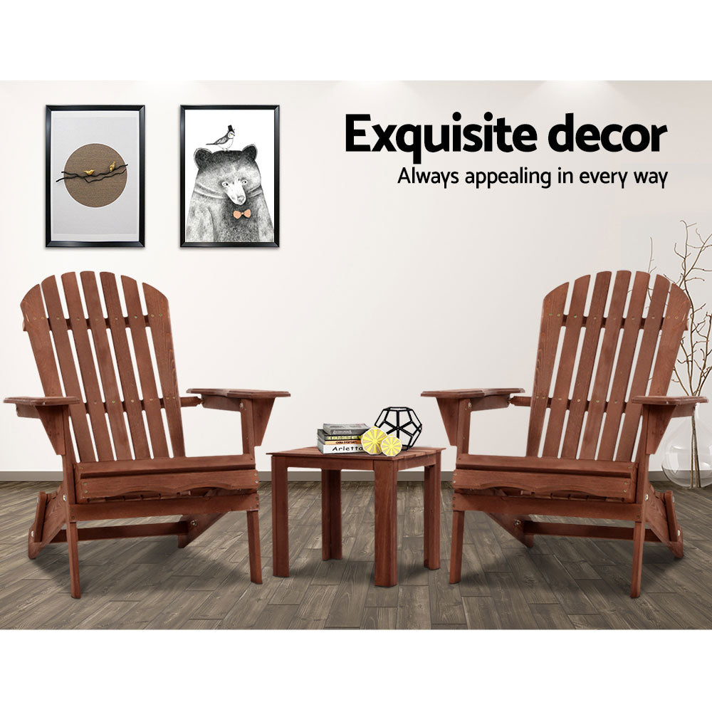 3PC Adirondack Foldable Outdoor Armchair Set - Brown - Homecoze