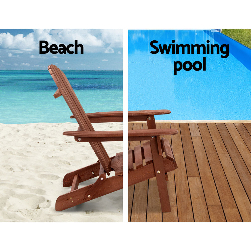 3PC Adirondack Foldable Outdoor Armchair Set - Brown - Homecoze