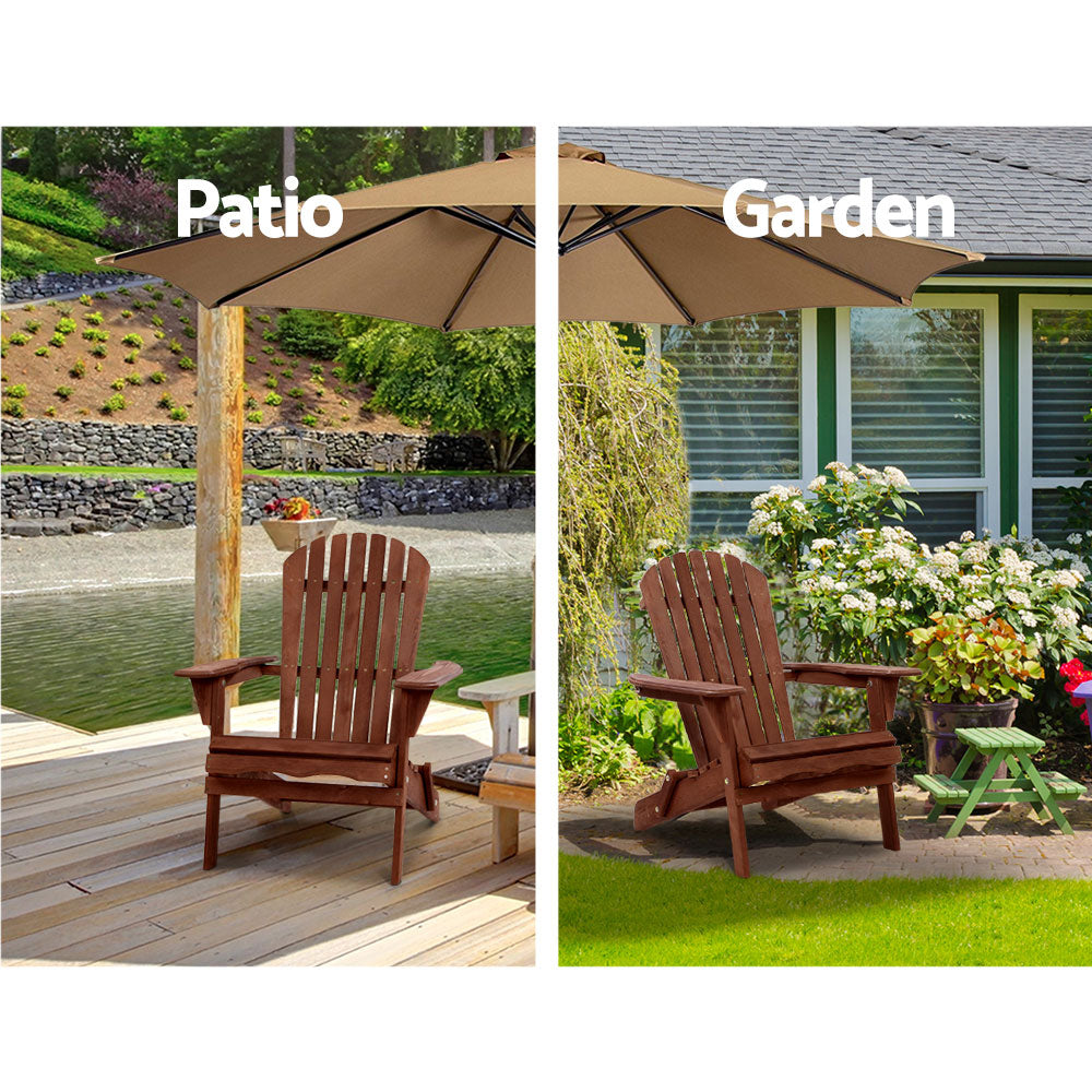 3PC Adirondack Foldable Outdoor Armchair Set - Brown - Homecoze